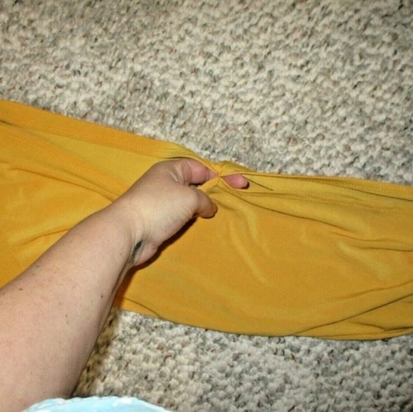 LIBIAN Gold Yellow Crossover V Neck Slit Arm Leg Long Sleeve Jumpsuit Romper 0X - Picture 2 of 4